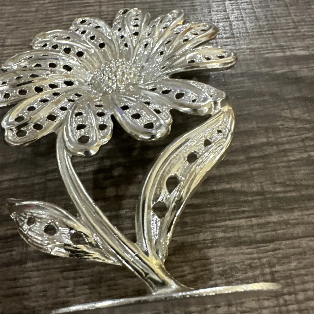 Earring Stand Holder Vintage Silver plated Jewelry Sunflower Daisy Flower